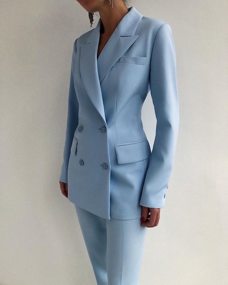 

Plain Lapel Collar Regular Fit Blazer, Light blue, Blazers