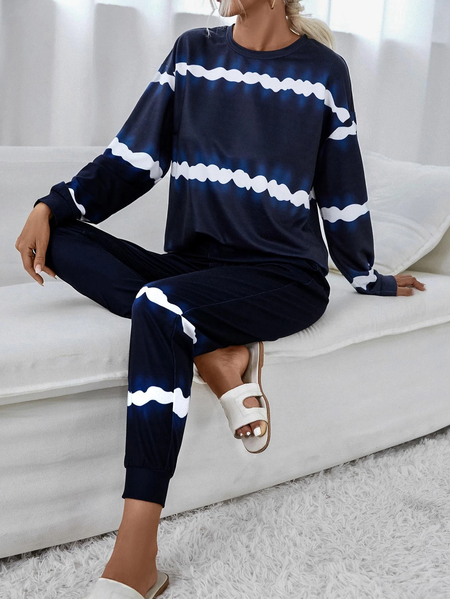 

Striped Casual Two Piece Sets, Purplish blue, Suit Set