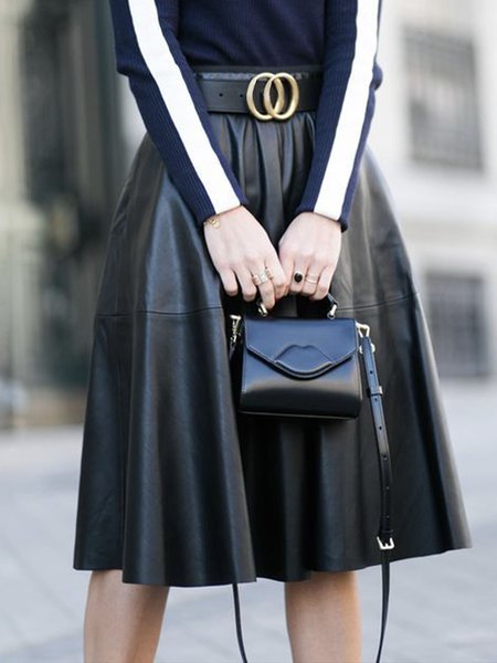 

Daily Regular Fit Plain Pu Regular Fit Skirt, Black, Skirts