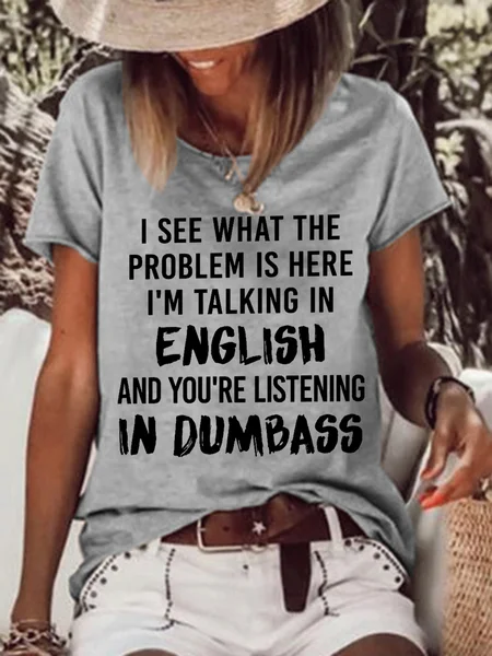 I Know What The Problem Is Women Cotton-Blend Crew Neck Loose T-Shirt, Gray, T-shirts