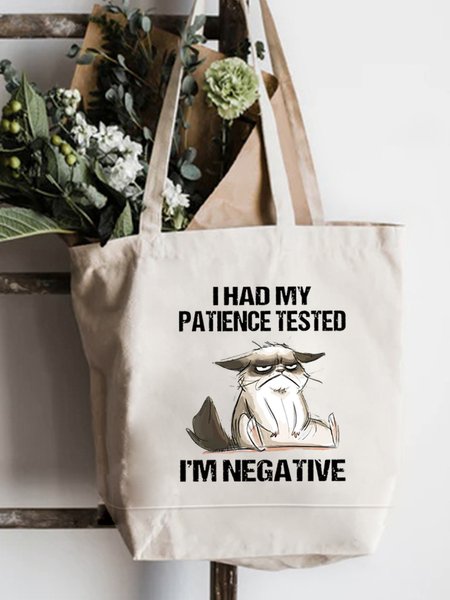 

I'm Negative Cat Animal Graphic Shopping Tote Bag, White, Bags