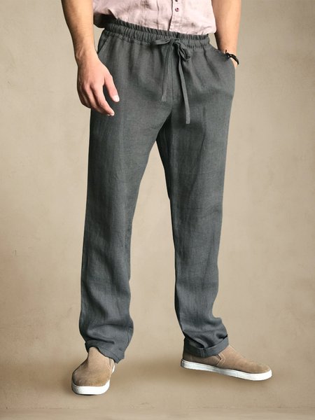 

Men's Cotton Linen Casual Trousers, Gray, Men's pants