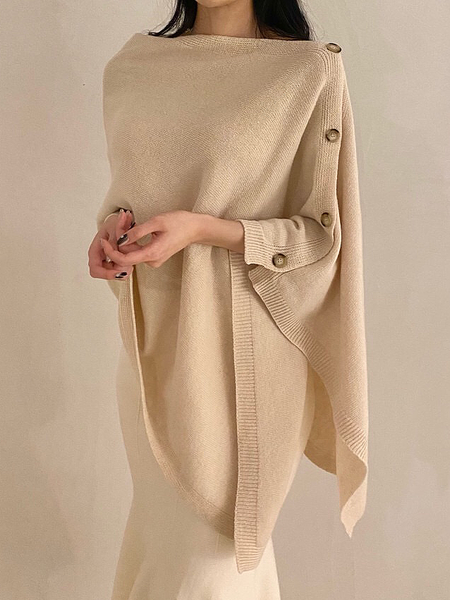 

High Elasticity Loose Boat Neck Three Quarter Urban Sweater, Apricot, Pullovers