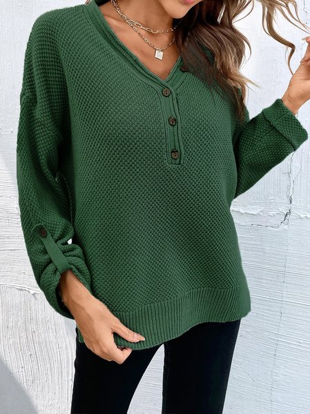 Casual Plain Wool/Knitting V neck Sweater, Green, Sweaters