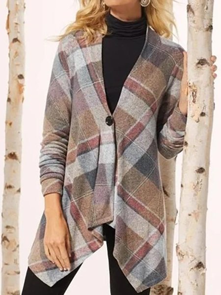 

Tartan Loose Long-sleeve Coat, Multicolor, Outerwear