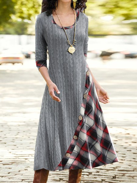 

Casual Plaid Crew Neck Dresses, Gray, Dresses