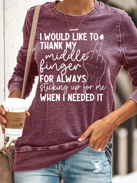 

Womens I Would Like To Thank My Middle Finger Funny Letters Sweatshirt, Red, Hoodies&Sweatshirts