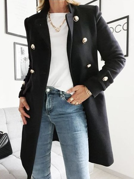 

Urban Long Sleeve Double Breasted Plain Overcoat, Black, Coats