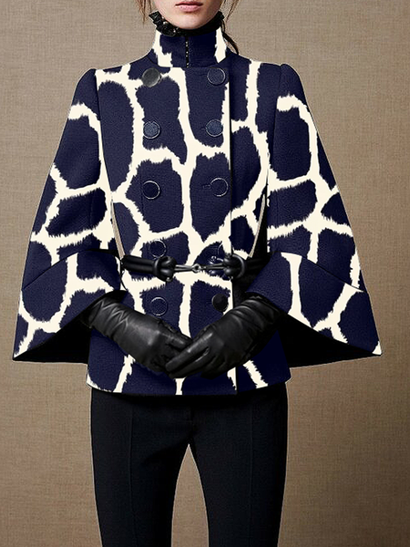 

Loose Geometric Urban Stand Collar Three Quarter Overcoat, Navyblue, Coats
