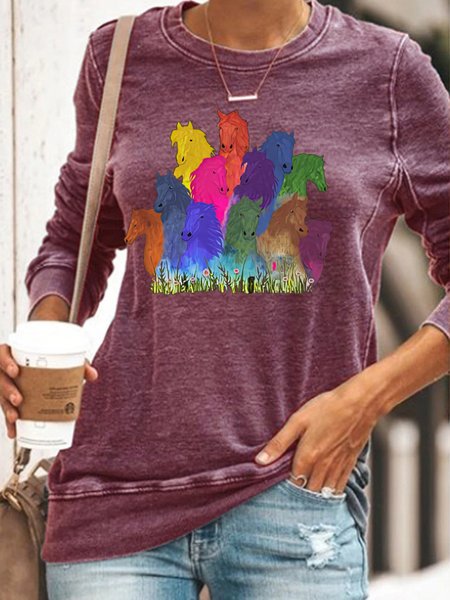 

Womens Horse Lovers Watercolor Horses Casual Sweatshirt, Red, Hoodies&Sweatshirts