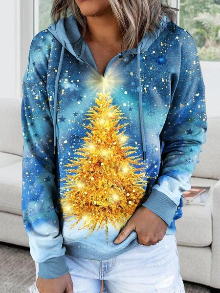 

Christmas Print Oversized Hoodie, Blue, Sweatshirts & Hoodies
