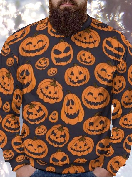 

Men's Loose Crew Neck Halloween Pumpkin Sweatshirt, As picture, Hoodies&Sweatshirts