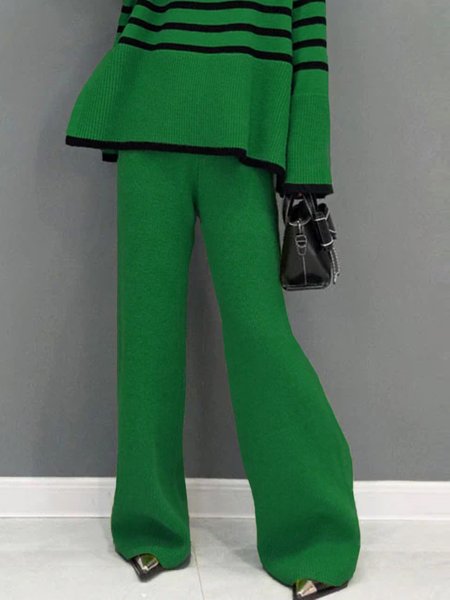 

Casual Fashion Plain Pants, Green, KNITWEAR