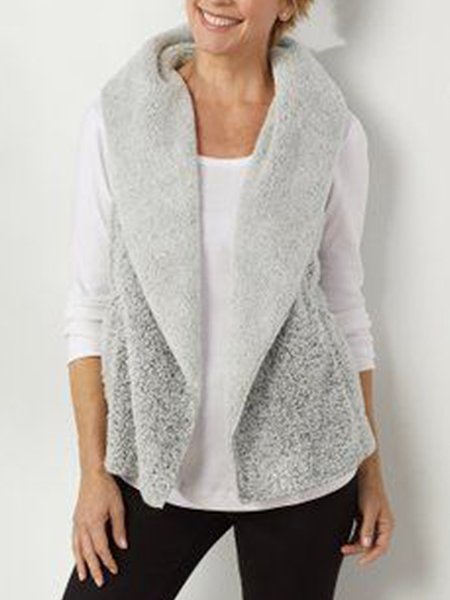 

Fluff/Granular Fleece Fabric Casual Vest, Light gray, Coats