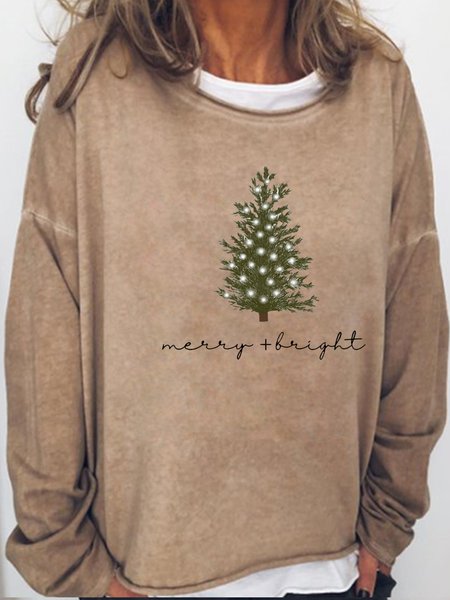 

Womens Christmas Merry and Bright Casual Sweatshirt, Light brown, Hoodies&Sweatshirts