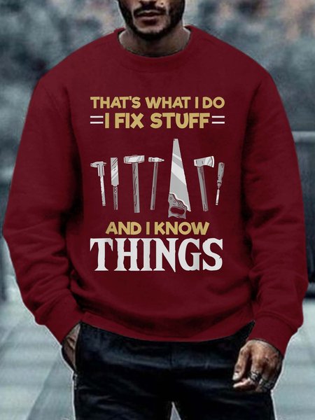 

Men I Fix Stuff I Know THings Letters Casual Sweatshirt, Red, Hoodies&Sweatshirts