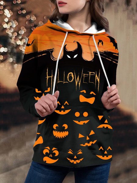 

Halloween Pumpkin Printed Laid Back Hoodies Sweatshirt, Orange, Sweatshirts & Hoodies