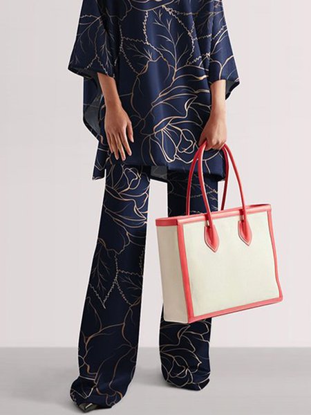 

Simple Loose Mid Waist Casual Pants, Blue, Pants