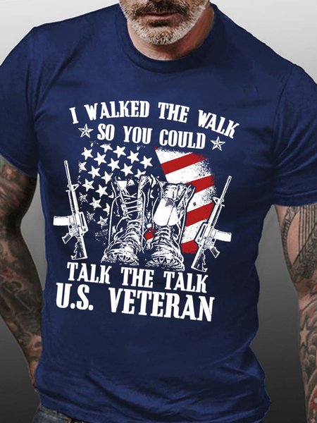 

Men Talk And Talk Veteran Letters Fit T-Shirt, Blue, T-shirts