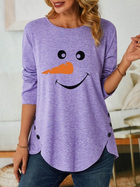 

Women Funny Santa Claus Cotton-Blend Christmas Tops, Purple, Long sleeves