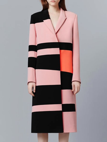 

Colorblock Geometric Lapel Collar Loose Overcoat, Pink, Coats