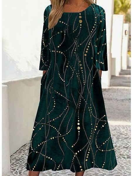 

Crew Neck Loose Polka Dots Dresses, Green, Dresses