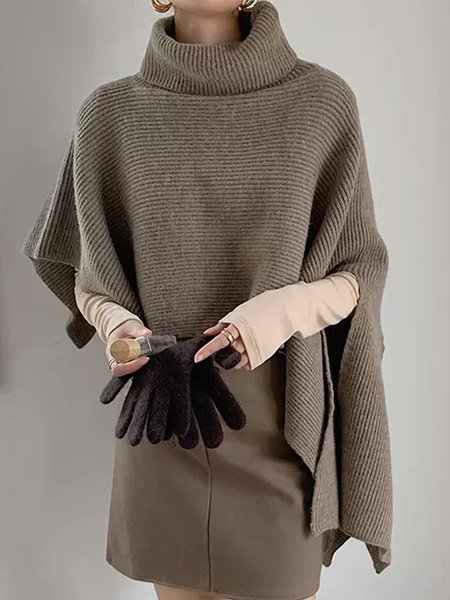 

Simple Turtleneck Plain Loosen Sweater, Coffee, Pullovers