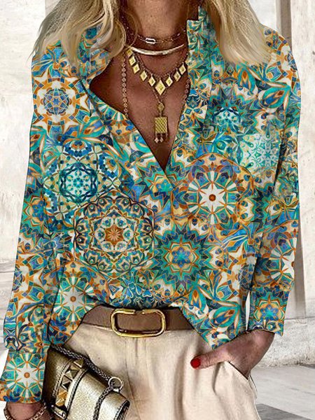

Geometric folk Mandala loose Boho shirt plus size, Green, Shirts & Blouses