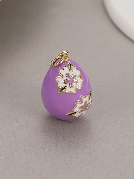 

DIY Floral Pattern Egg Shape Pendant Bracelet Necklace Jewelry Accessories Easter Thanksgiving Christmas Gifts, Purple, Necklaces