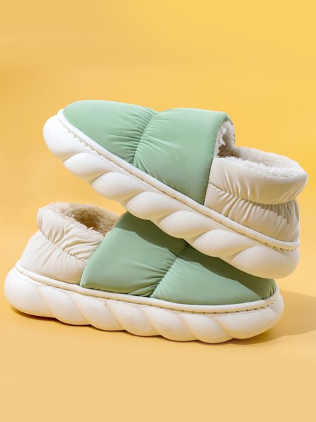 

Waterproof Thick Sole Home Warm Cotton Slippers, Green, Women Shoes
