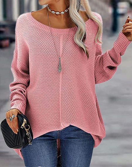 

Plain Loose Casual Sweater, Pink, Sweaters