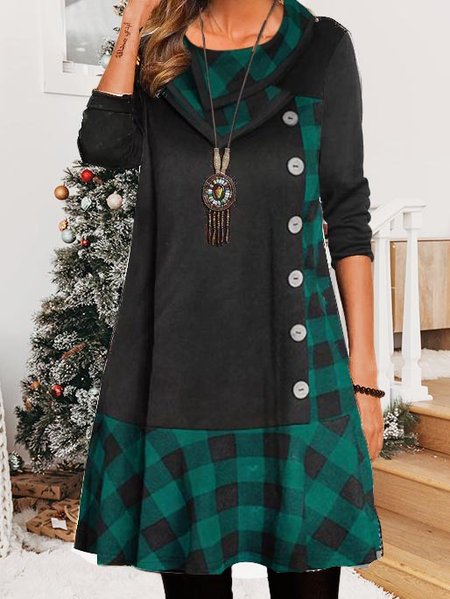 

Christmas Plaid Panel Loose Casual Dress, Black, Dresses