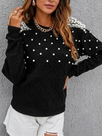 

Beaded Color Block Yarn/Wool Yarn Sweater, Black, Sweaters