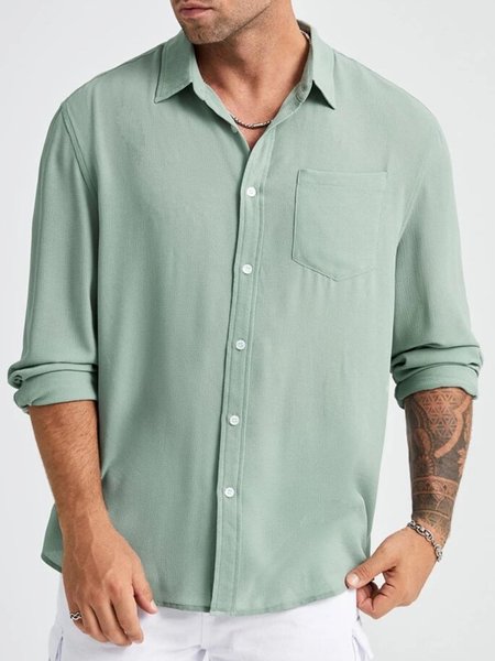

Men's Cotton Linen Plain Color Casual Long Sleeve Shirt, As picture, Long Sleeve Shirts