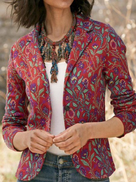 

Woolen Shawl Collar Loose Blazer, Red, Blazers