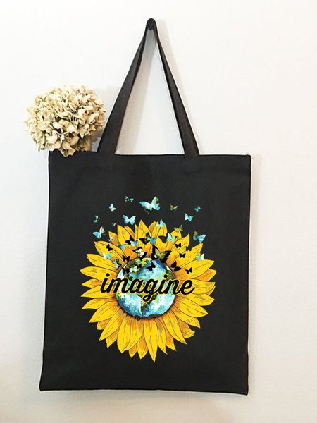 

Sunflower Butterfly Graphic Shopping Tote, Black, Bags