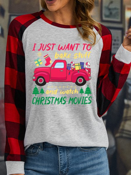

Lilicloth X Jessanjony Women's I Just Want To Bake Stuff And Watch Christmas Moive Christmas Long Sleeve Top, White, Long sleeves