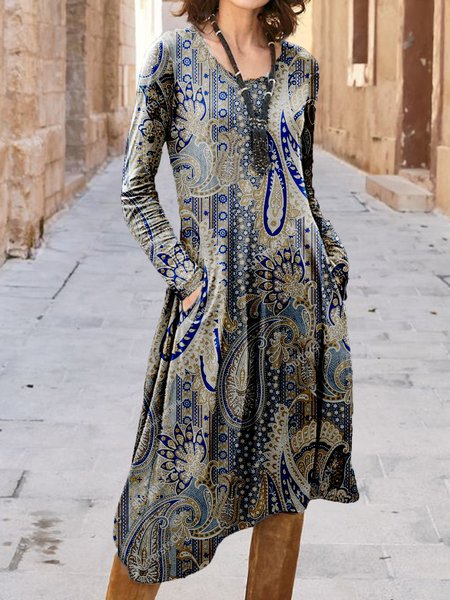 

Loose Paisley Crew Neck Dresses, Multicolor, Dresses