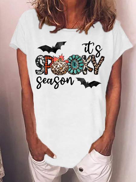 

Women's It's Spooky Season Halloween Western Casual Crew Neck T-Shirt, White, T-shirts