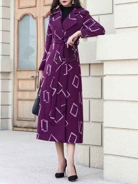 

Long sleeve Geometric Lapel Collar Regular Fit Overcoat, Purple, Coats