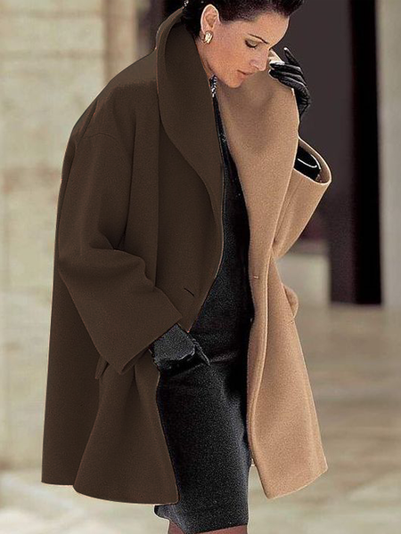 

Loose Lapel Collar Urban Color Block Long sleeve Overcoat, As picture, Coats