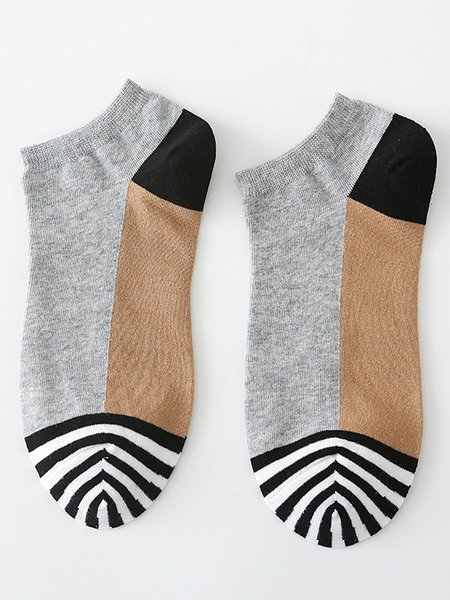 

Casual Cotton Contrast Stripe Socks Comfortable High Elasticity Breathable, Light gray, Socks
