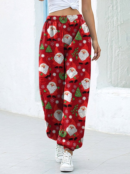 

Christmas Casual Regular Fit Sweatpants, Red, Pants