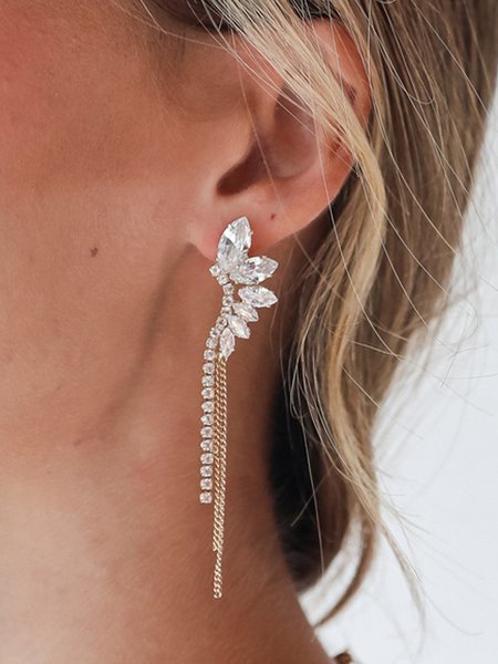 

Banquet Party Tassel Full Diamond Zircon Earrings Simple and Versatile Accessories, Golden, Jewelry
