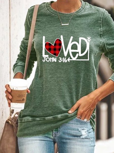 

Women Plaid Heart Loved Text Letters Simple Regular Fit Sweatshirt, Green, Hoodies&Sweatshirts