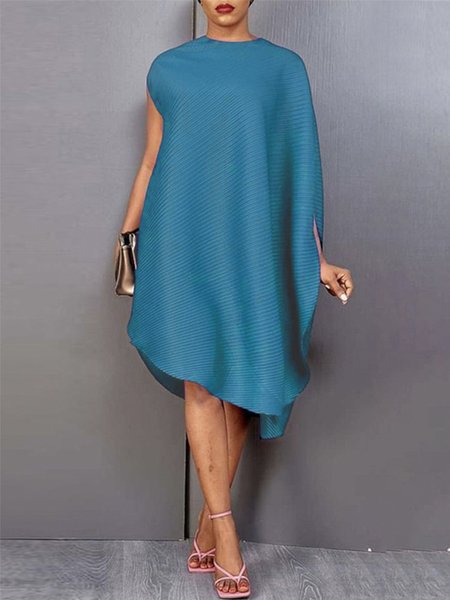 

Crew Neck Loose Simple Cap Sleeve Midi Dress, Green, Midi Dresses