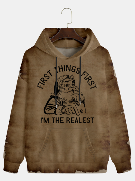 

Men's Christmas Elements Santa Graphic Print Hoodie, Brown, Hoodies&Sweatshirts