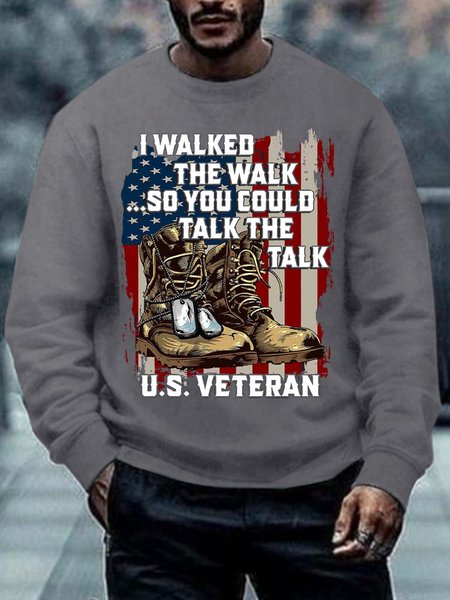 

Men Walked The Walk Talk The Talk Veteran Text Letters Regular Fit Crew Neck Sweatshirt, Gray, Hoodies&Sweatshirts