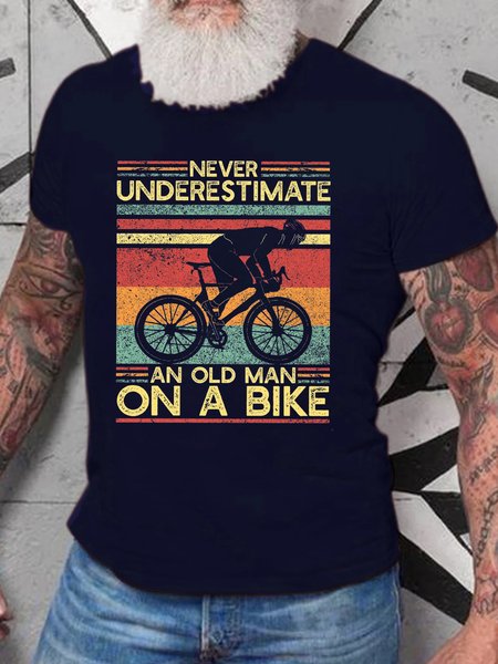 

Men's Never Underestimate An Old Man On A Bike Funny Loose Text Letters T-Shirt, Purplish blue, T-shirts