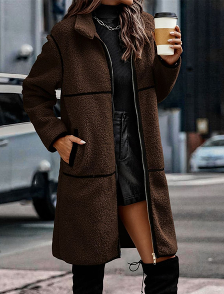 

Teddy Velvet Regular Fit Plain Overcoat, Coffee, Outerwear